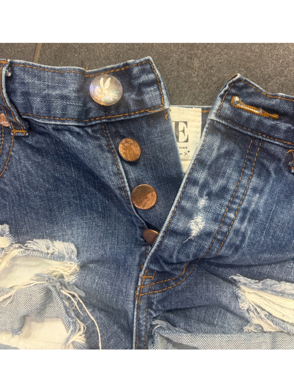 One Teaspoon Distressed Blue Denim Jean Shorts - Picture 3 of 5